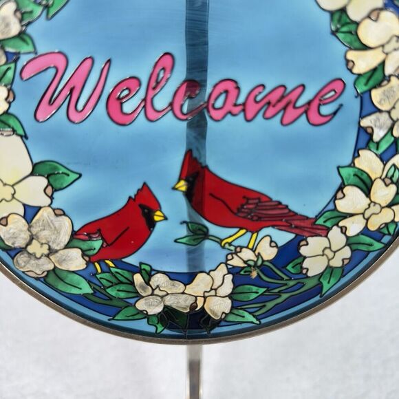 Amia Studios Stained Glass Suncatcher Cardinals “Welcome"  Window Hanging 6.5” - Picture 4 of 8